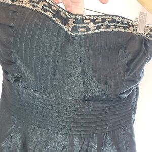 Studio I Shimmery Black Strapless One Piece Pants with Metallic Beaded Trim